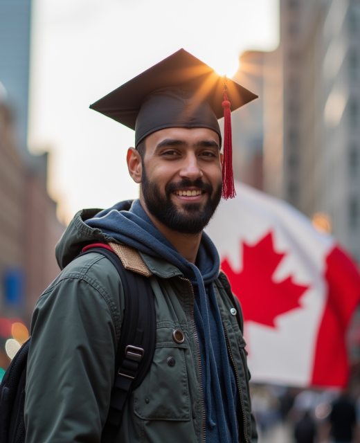 middle_eastern_student_in_toronto_with_canadian_flag_with_student_hat_n71xtqsdakl736d8ey7y_0